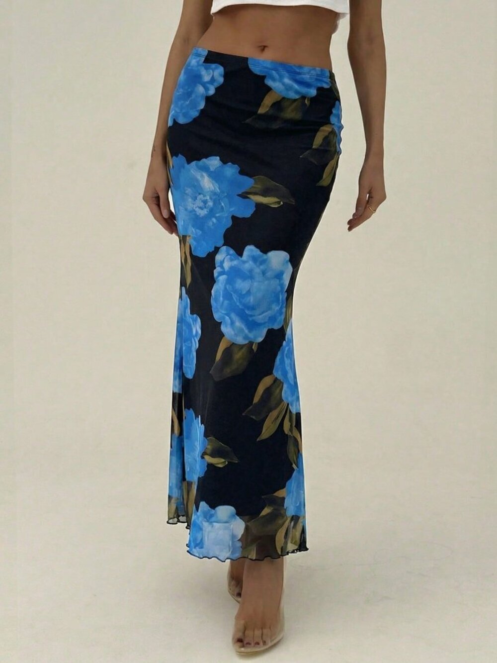 Multicolor Boho Women's Romantic Holiday Floral Print Elastic Mesh Skirt